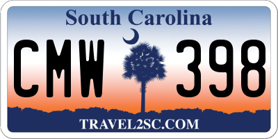 SC license plate CMW398
