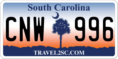 SC license plate CNW996