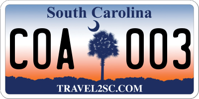 SC license plate COA003