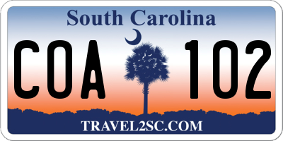 SC license plate COA102