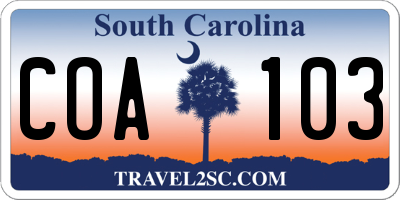 SC license plate COA103