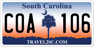SC license plate COA106
