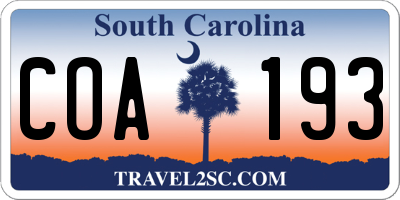 SC license plate COA193