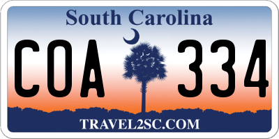SC license plate COA334