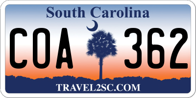 SC license plate COA362