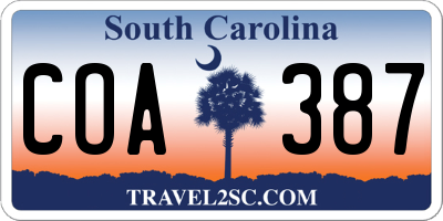 SC license plate COA387
