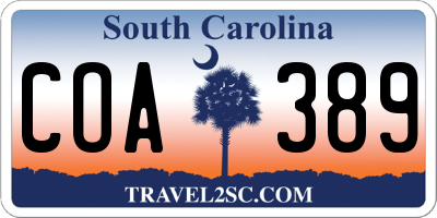 SC license plate COA389