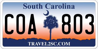 SC license plate COA803