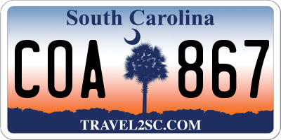 SC license plate COA867