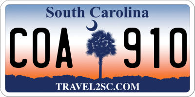 SC license plate COA910
