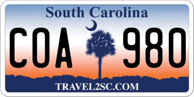 SC license plate COA980