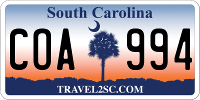 SC license plate COA994