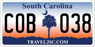 SC license plate COB038