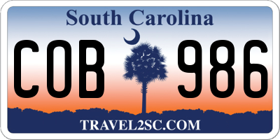 SC license plate COB986