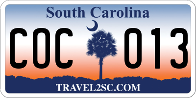 SC license plate COC013