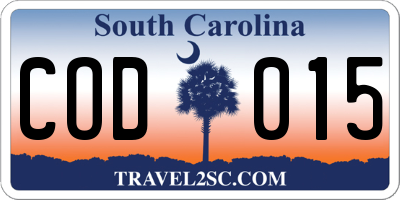 SC license plate COD015
