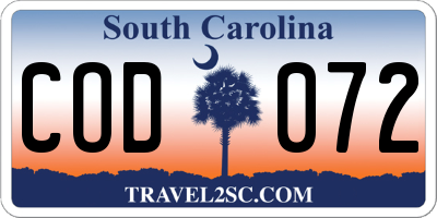 SC license plate COD072