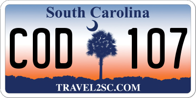 SC license plate COD107