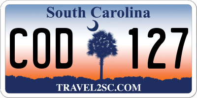 SC license plate COD127