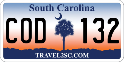 SC license plate COD132