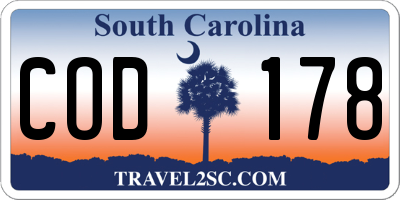 SC license plate COD178
