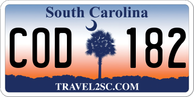 SC license plate COD182
