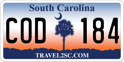 SC license plate COD184