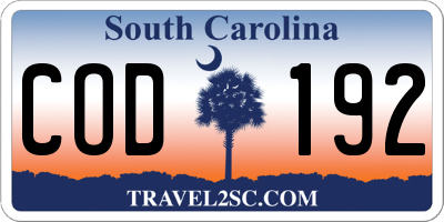 SC license plate COD192