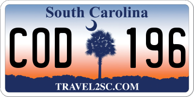 SC license plate COD196