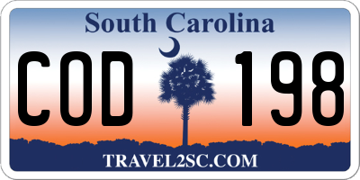 SC license plate COD198