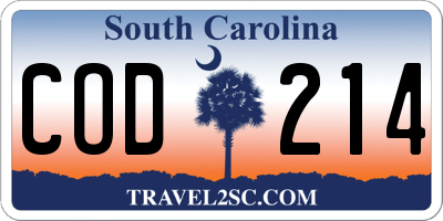 SC license plate COD214