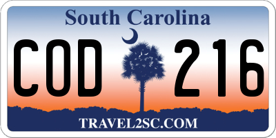 SC license plate COD216