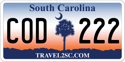 SC license plate COD222