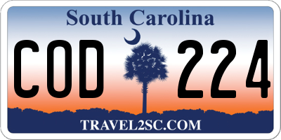 SC license plate COD224