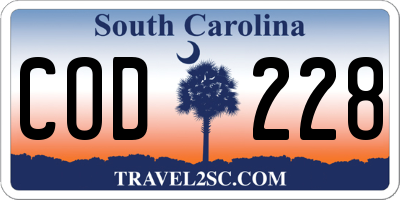 SC license plate COD228