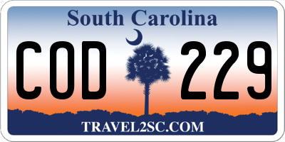 SC license plate COD229