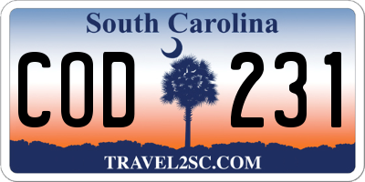 SC license plate COD231