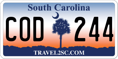 SC license plate COD244