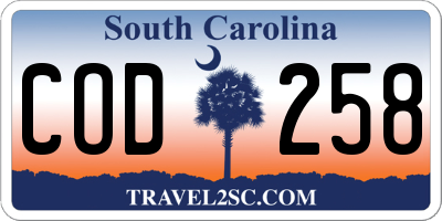 SC license plate COD258