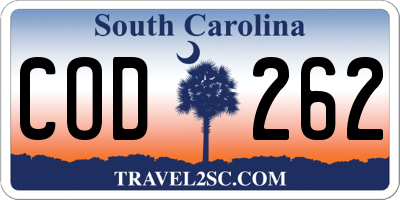 SC license plate COD262