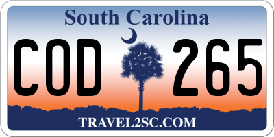 SC license plate COD265