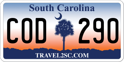SC license plate COD290