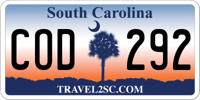 SC license plate COD292
