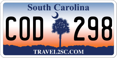 SC license plate COD298