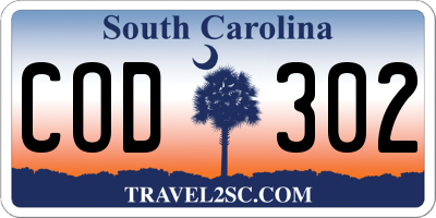 SC license plate COD302