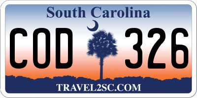 SC license plate COD326