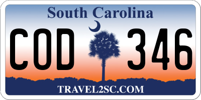 SC license plate COD346