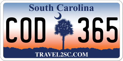 SC license plate COD365