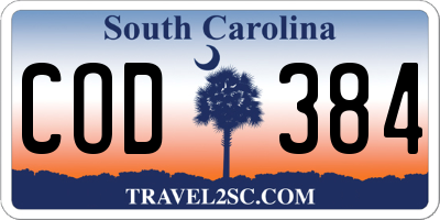 SC license plate COD384