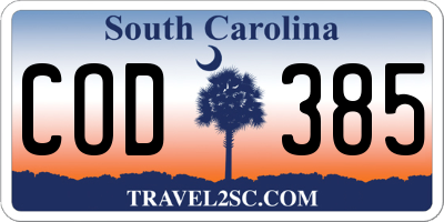 SC license plate COD385